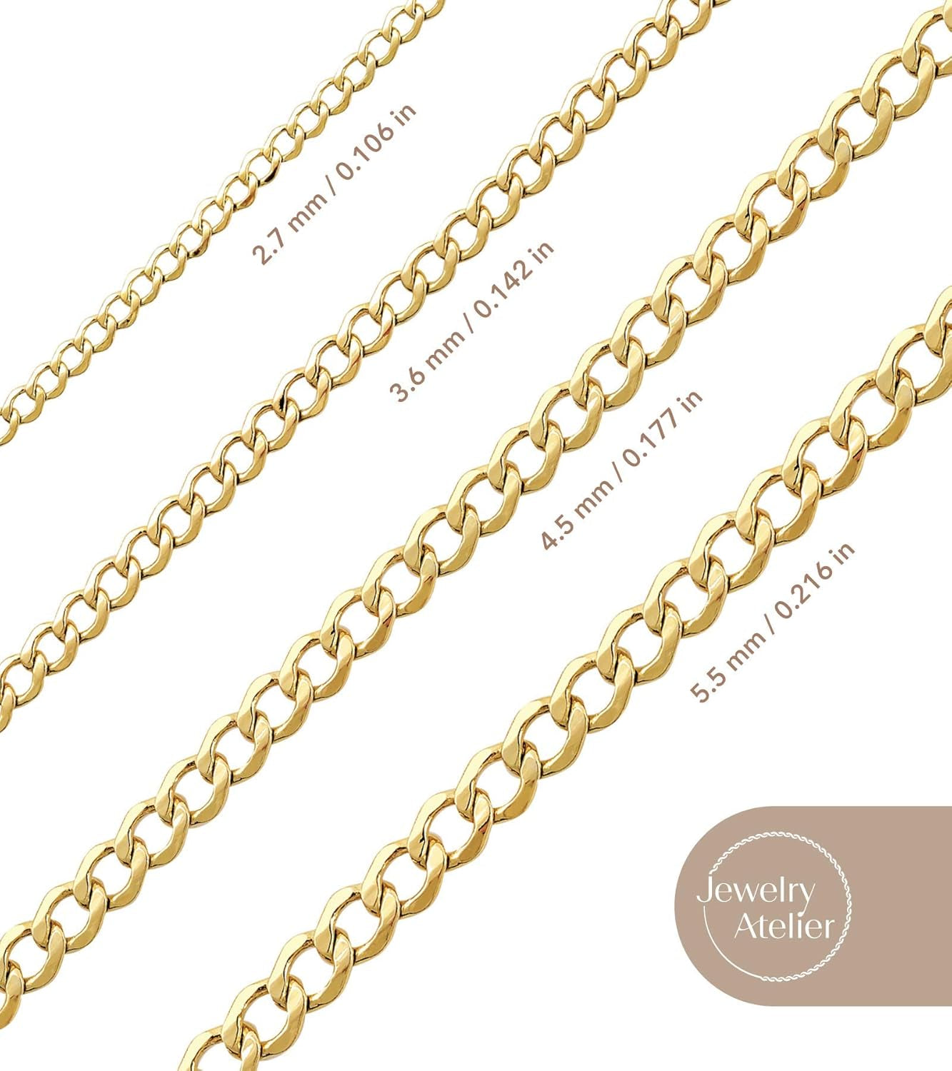 Stunning 14K Solid Yellow Gold Filled Miami Cuban Curb Link Chain Necklaces for Men & Women - Available in Multiple Sizes (2.7mm, 3.6mm, 4.5mm, 5.5mm)