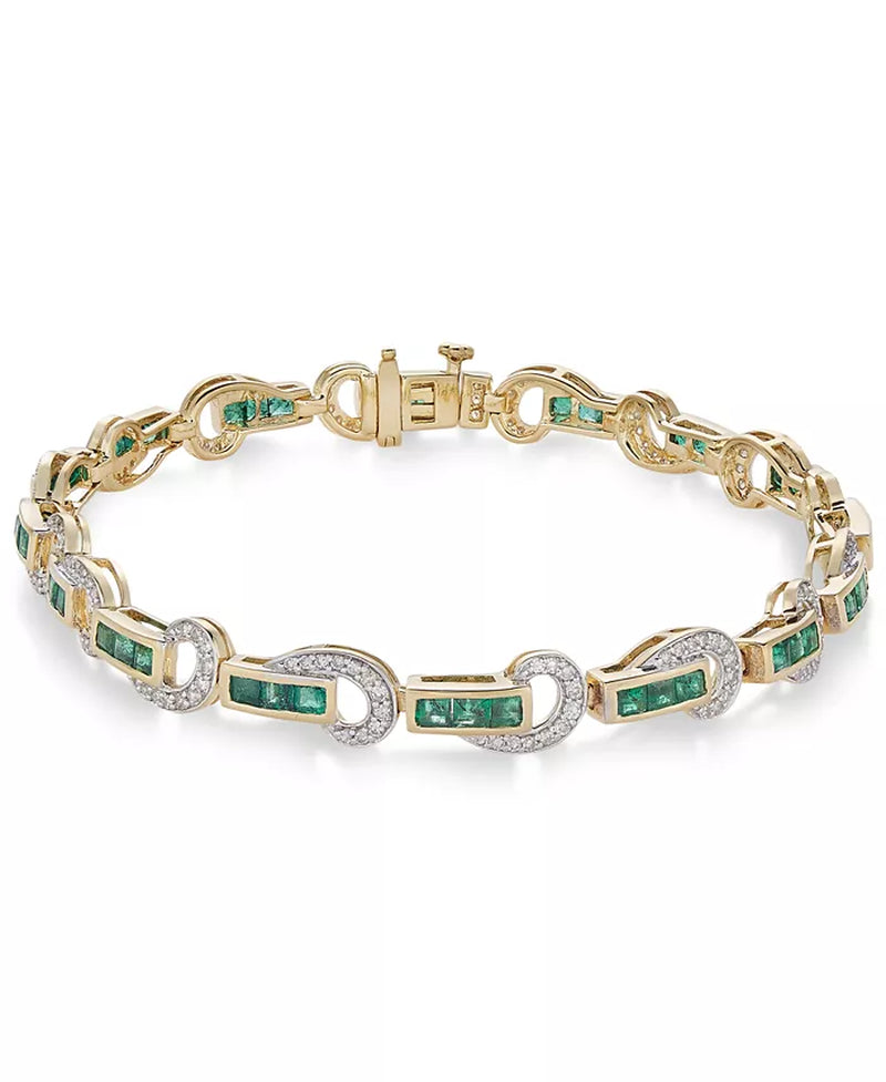 Emerald (2-1/2 Ct. T.W.) and Diamond (5/8 Ct. T.W.) Swirl Link Bracelet in 14K Gold