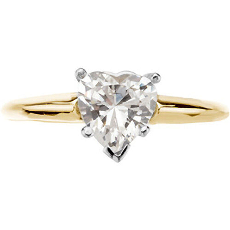 1 Ct Heart Shape Solitaire Engagement Wedding Promise Ring Solid 18K Yellow Gold