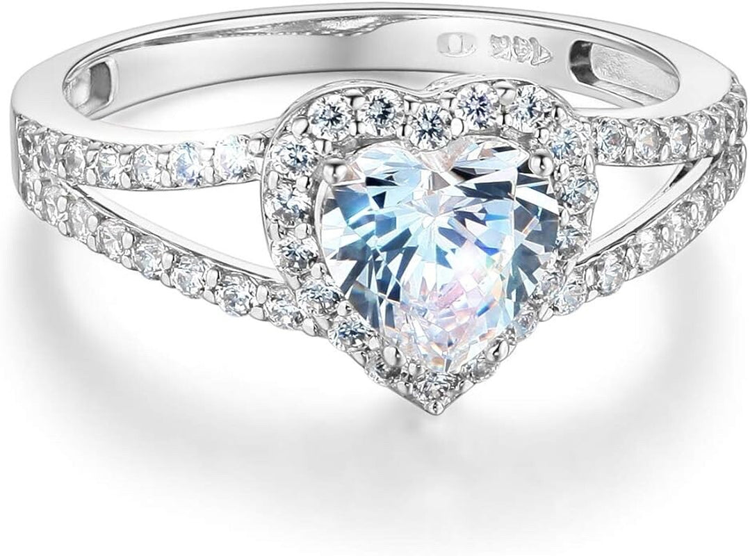 1.90 Ct Heart Halo Real 14K White Gold Simulated Diamond Engagement Wedding Ring