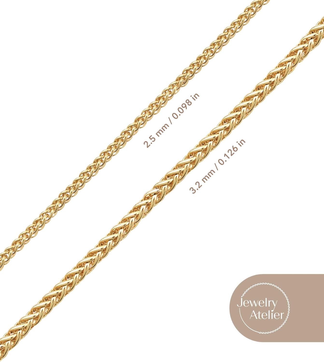 Stunning 14K Solid Yellow Gold Filled Wheat/Palm Chain Necklaces for Men & Women - Available in 2.5mm & 3.2mm Sizes