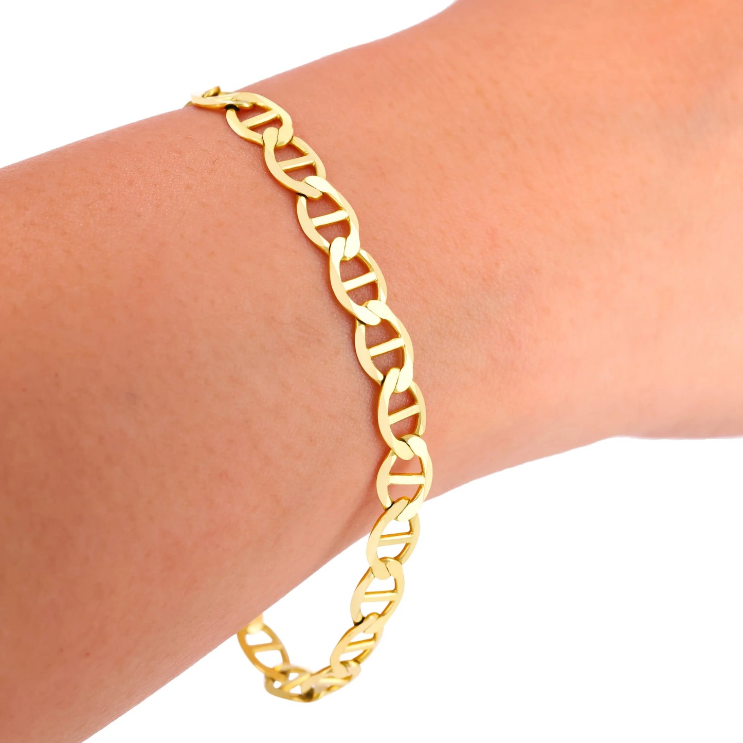 Exquisite 14K Solid Yellow Gold Mariner Chain Anchor Link Bracelet for Men - 6mm Width, 7"-9" Length, Italian Craftsmanship
