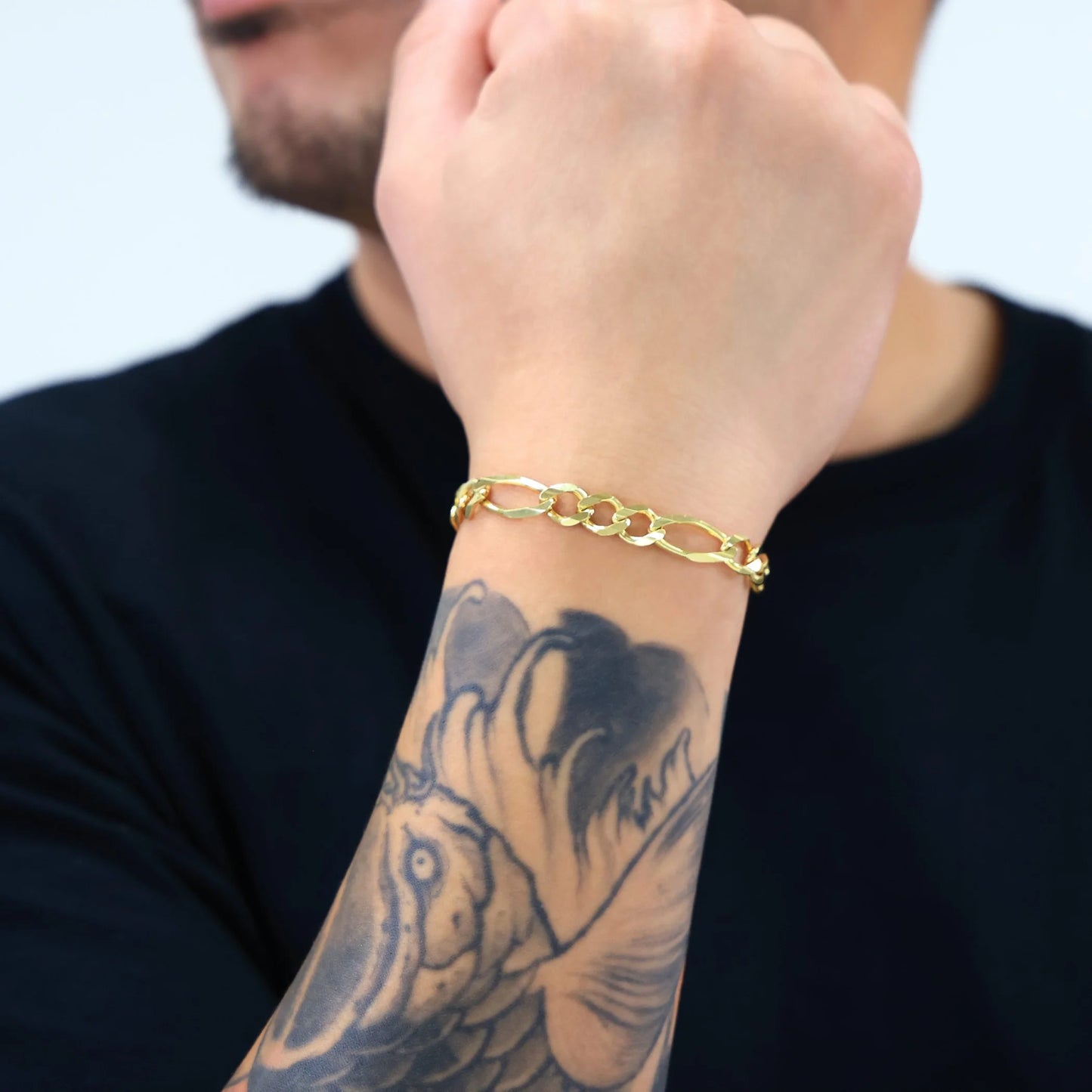 Elevate Your Style with Our 14K Solid Yellow Gold Figaro Link Bracelet for Men - 8mm Thick, Italian Craftsmanship