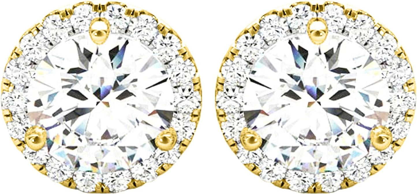 1-5 Carat round Halo Diamond Earrings 14K Gold Value Collection Screw Back