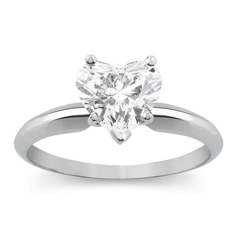 1 Ct Heart Shape Solitaire Engagement Wedding Promise Ring Solid 18K White Gold