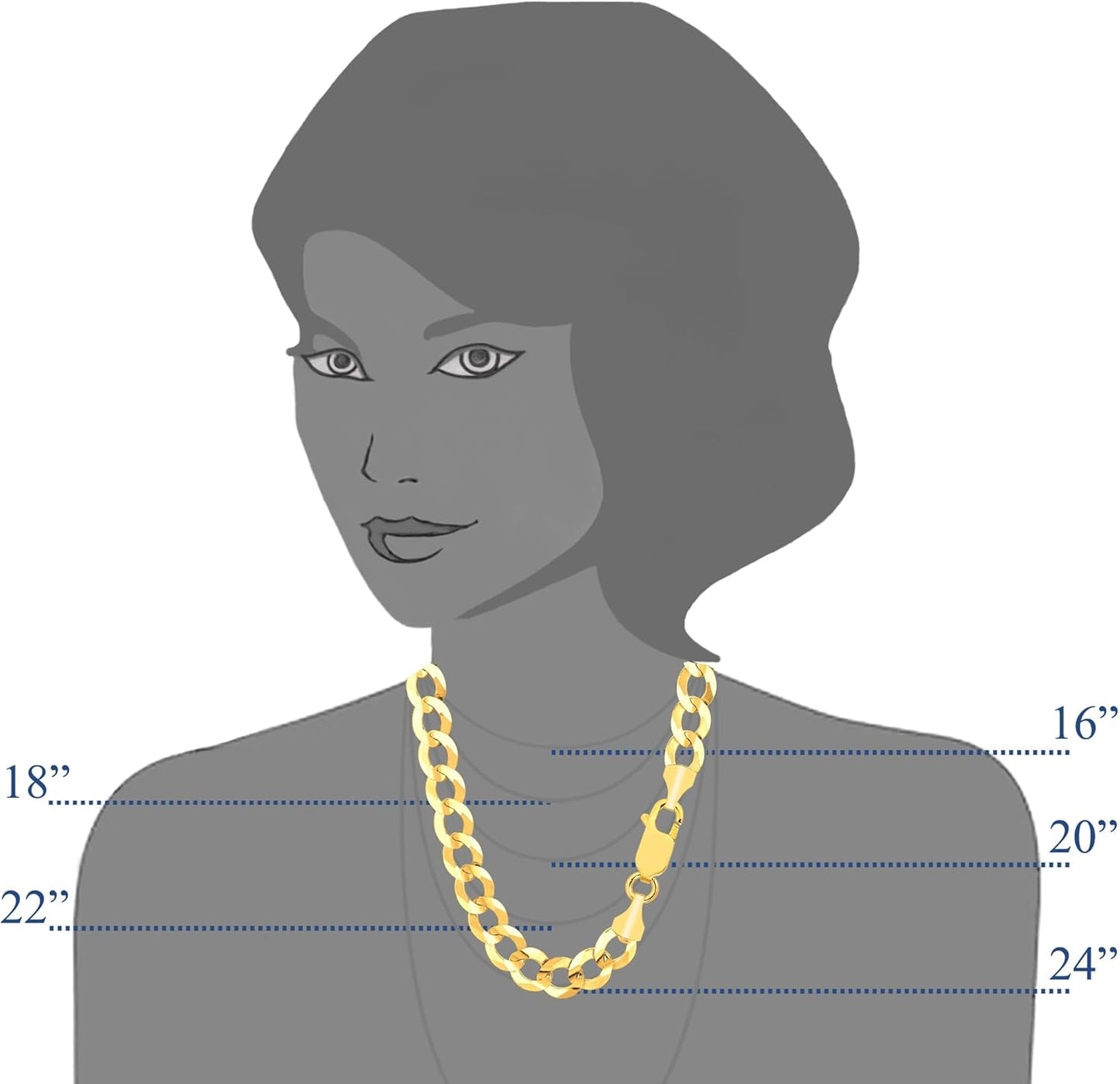 14K Yellow Gold Comfort Curb Chain Necklace, 10.0Mm