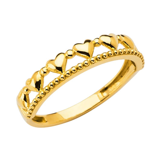 -14K Solid Yellow Gold Plain Hearts Stackable Band Ring - Size 6