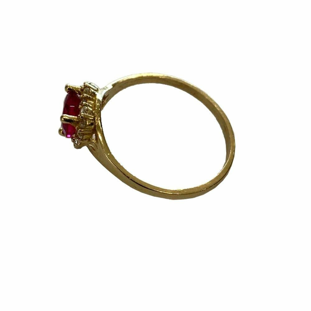 14Kt Solid Yellow Gold Women'S Ruby Heart Rig W/ CZ