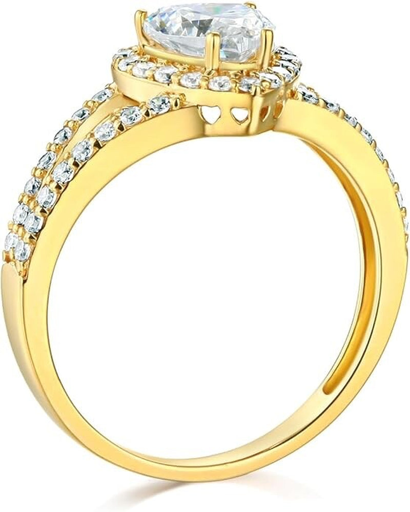 1.90 Ct Heart Shape Halo Solid 14K Yellow Gold Engagement Wedding Promise Ring