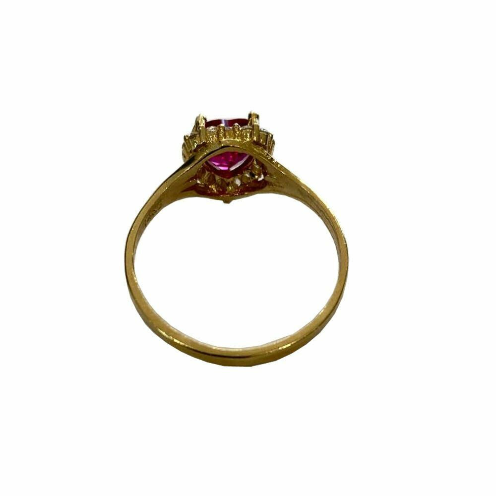 14Kt Solid Yellow Gold Women'S Ruby Heart Rig W/ CZ