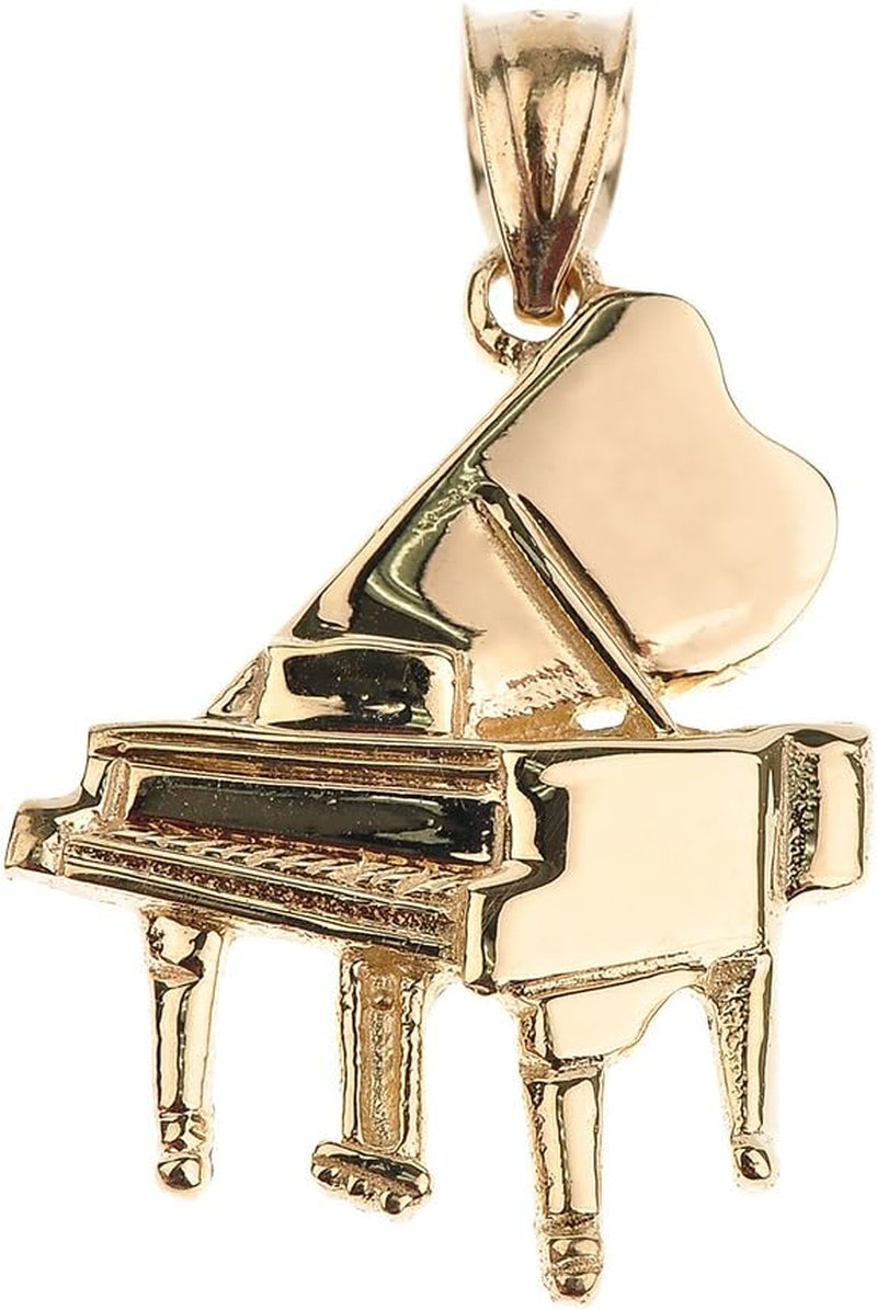 10K Yellow Gold Music Charm Grand Piano Pendant Necklace