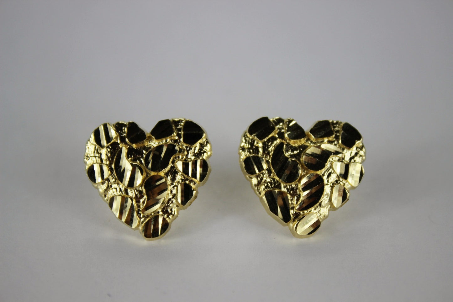 Stunning 10K Yellow Gold Heart Nugget Earrings with Sparkling Diamond Cut - Available in 2 Sizes!