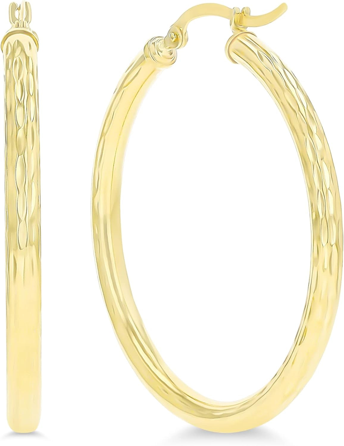 14K Yellow Gold Solid Polished 3Mm Thick Diamond Cut Hoop Earrings for Women | Classic Diamond Cut Italian Gold Hoops with Secure Click Top, 20Mm-60Mm