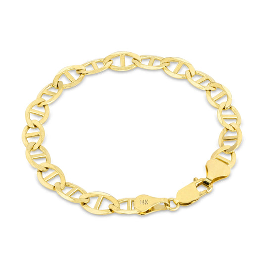 Exquisite 14K Solid Yellow Gold Mariner Chain Anchor Link Bracelet for Men - 6mm Width, 7"-9" Length, Italian Craftsmanship