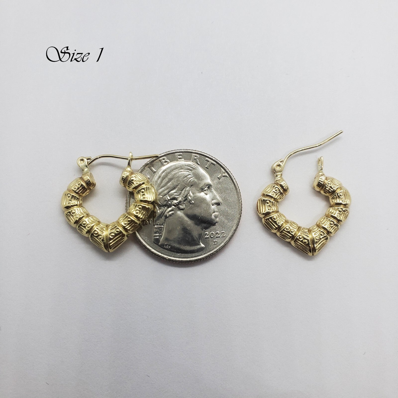 Stunning 10K Yellow Gold Heart Bamboo Hoop Earrings - Available in Two Elegant Sizes