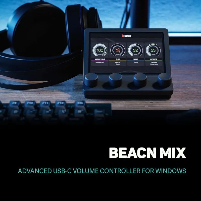 Windows and Macos Audio Mixer for Gaming or Work| 4-Channel Audio Control with 5" Full-Color Display & Precision Knobs