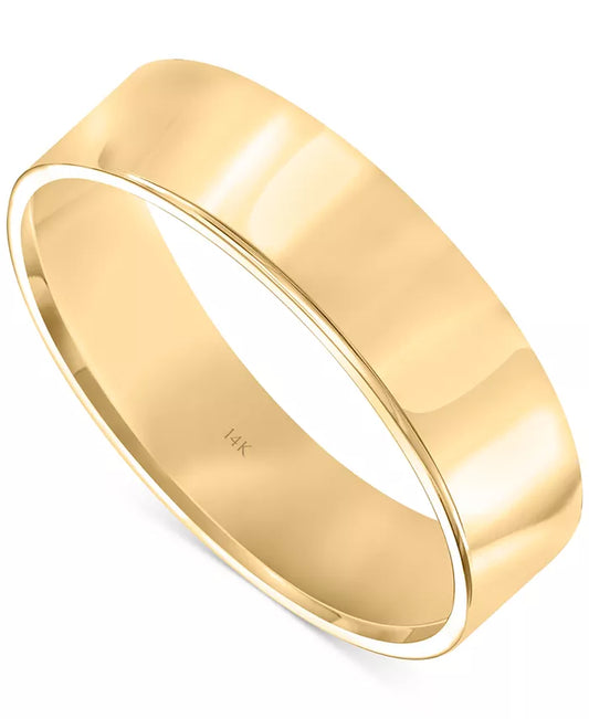 Elegant 14K Gold Men's Comfort Fit Wedding Band - Flat Profile Design