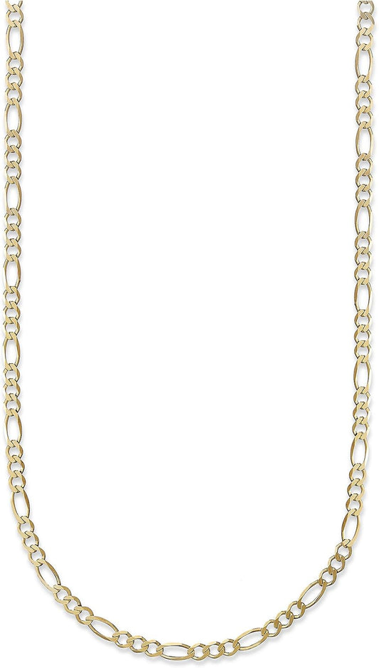 Elegant 14K Yellow Gold Figaro Link Chain Necklace - Italian Craftsmanship - Available in 16" to 30" Sizes