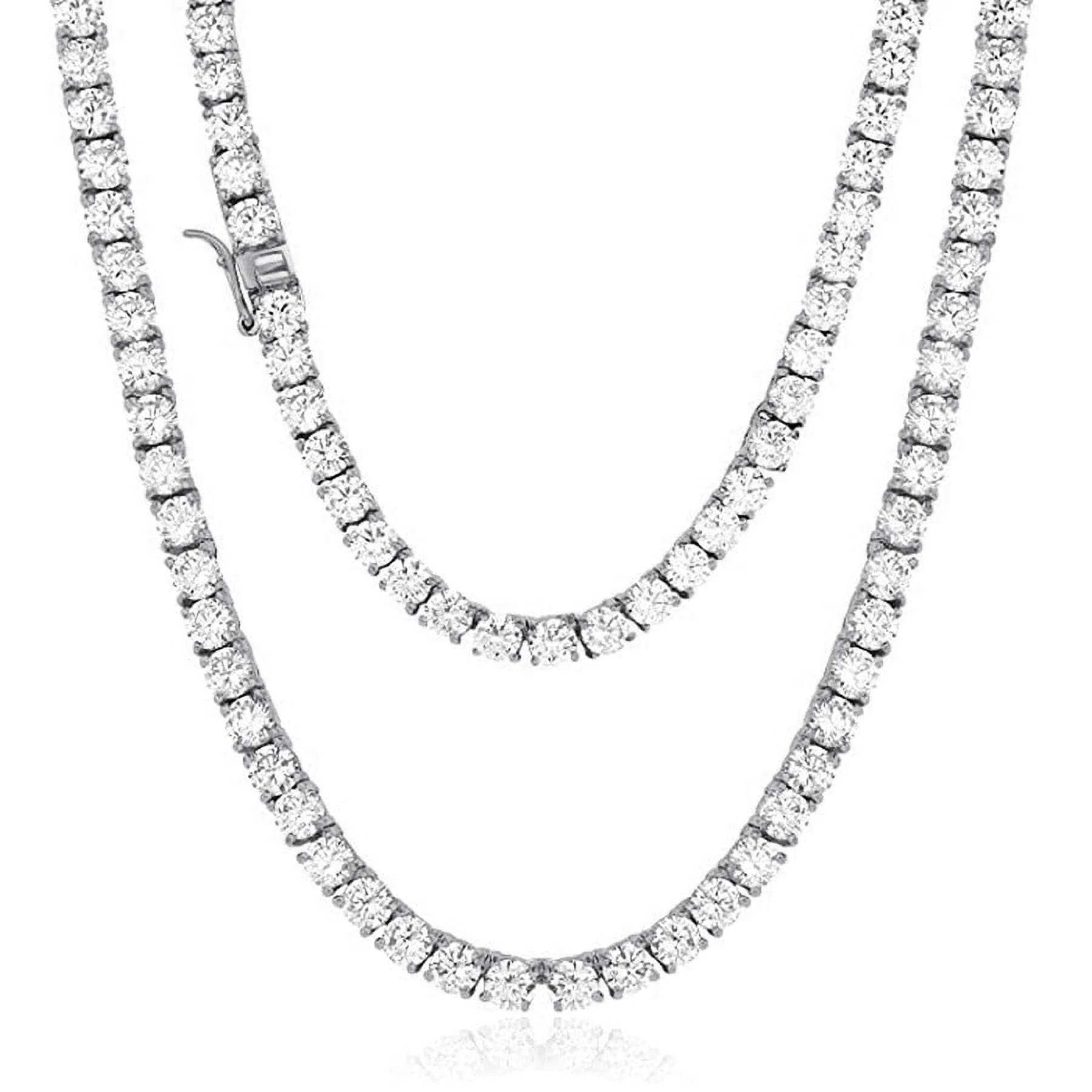 Real Genuine Sterling Silver High Quality AAA+ Grade 12.65 Ct. Lab Simulated Diamond 14K White Gold Finish 4Mm One Row Tennis Chain Necklace 22"
