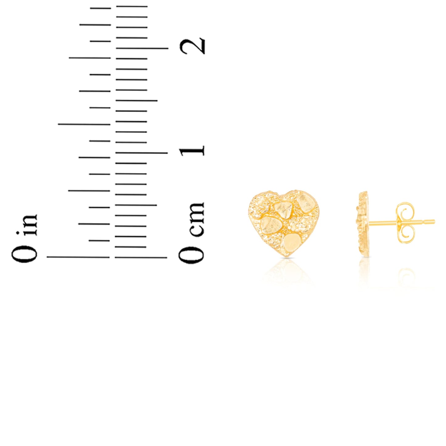 10K Yellow Gold Solid Nugget Heart Earrings