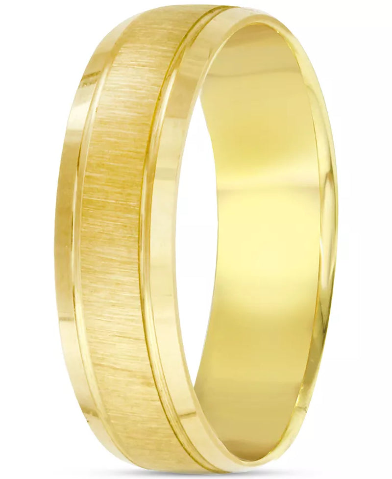 Men'S Textured & Polished Beveled Wedding Band in 14K Gold