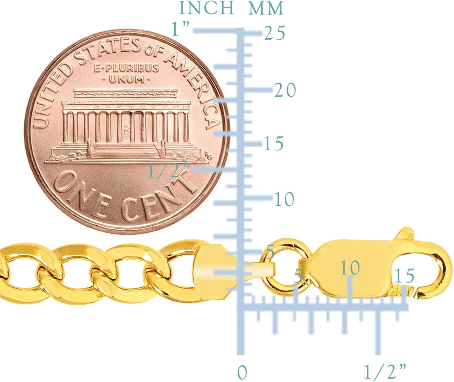 14K Yellow Gold Curb Hollow Chain Necklace, 5.5Mm