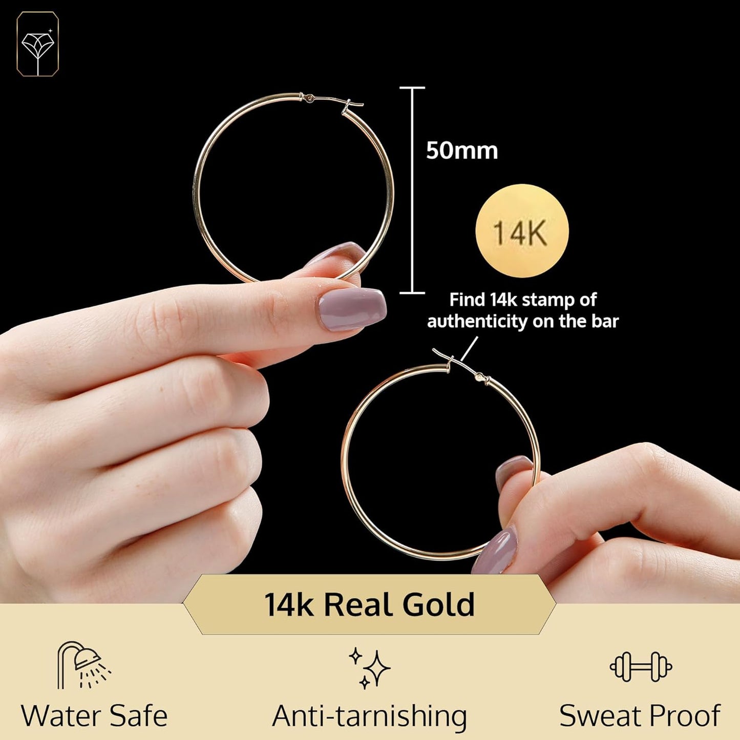 14K Gold Hoop Earrings for Women | Hypoallergenic Small to Large 12MM to 50MM Hoop Earrings with Secure Click Tops |14K Yellow or White Gold Classic Hoops in 2MM Thick Tube by