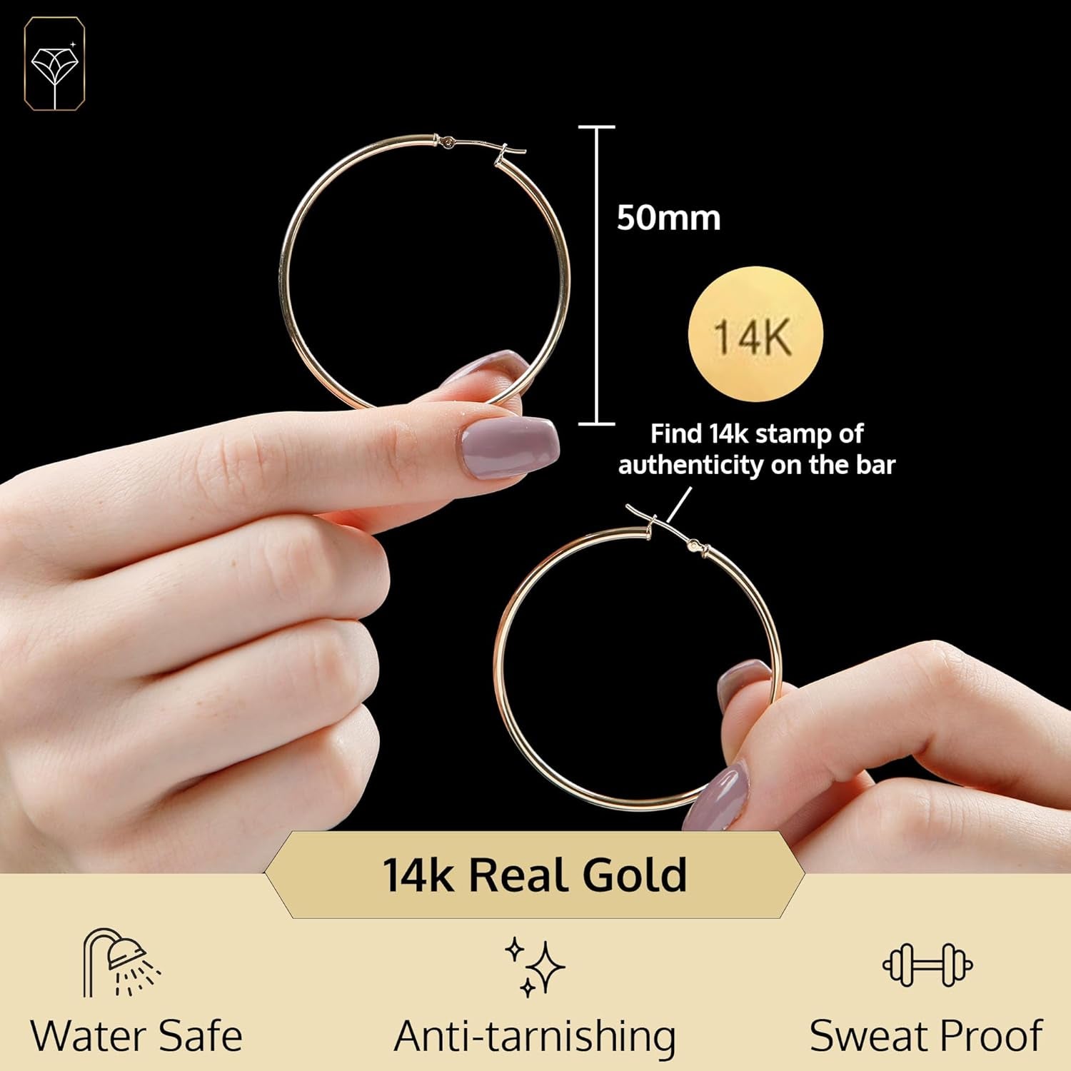14K Gold Hoop Earrings for Women | Hypoallergenic Small to Large 12MM to 50MM Hoop Earrings with Secure Click Tops |14K Yellow or White Gold Classic Hoops in 2MM Thick Tube by