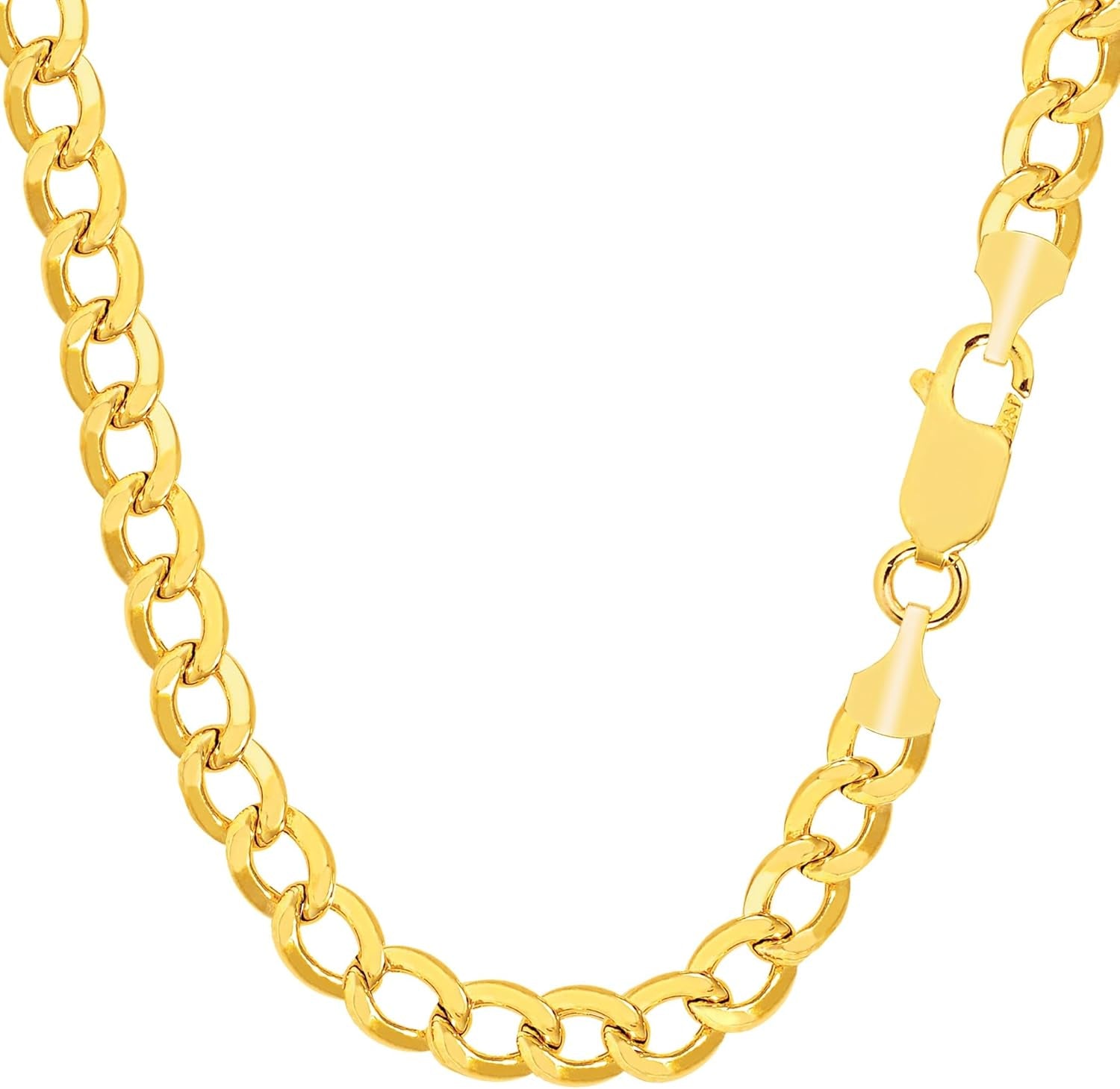 14K Yellow Gold Curb Hollow Chain Necklace, 5.5Mm