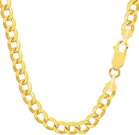 14K Yellow Gold Curb Hollow Chain Necklace, 5.5Mm