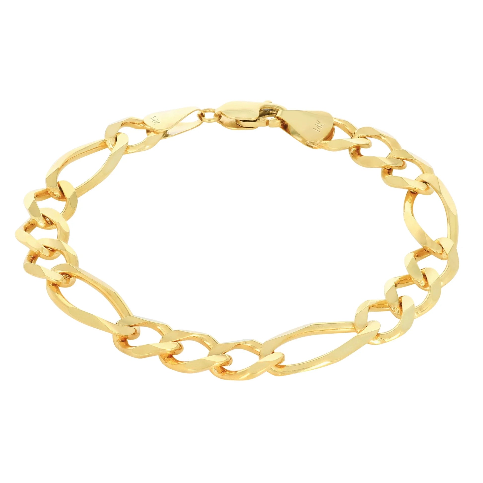 Elevate Your Style with Our 14K Solid Yellow Gold Figaro Link Bracelet for Men - 8mm Thick, Italian Craftsmanship