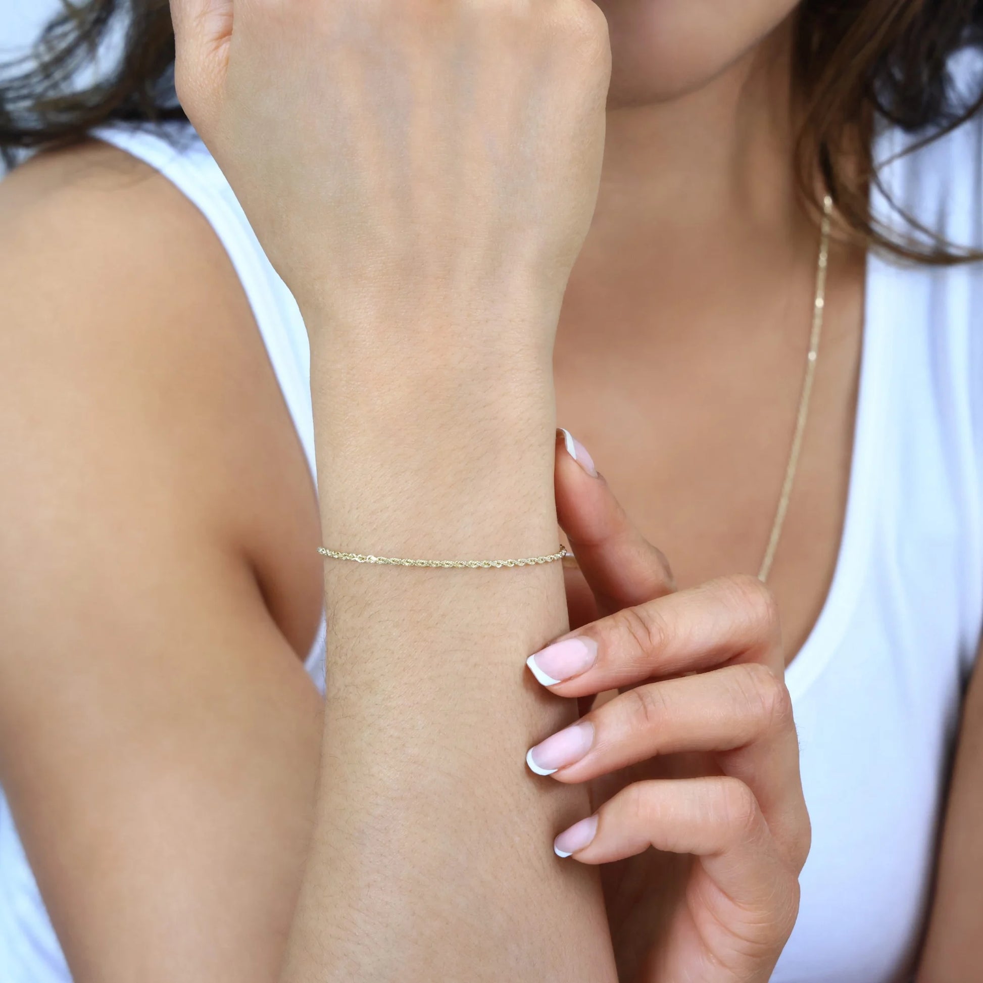 14K Real Yellow Gold 1.5Mm Solid Rope Chain Diamond Cut Bracelet or Anklet (7"-9") Italian Jewelry for Men & Women