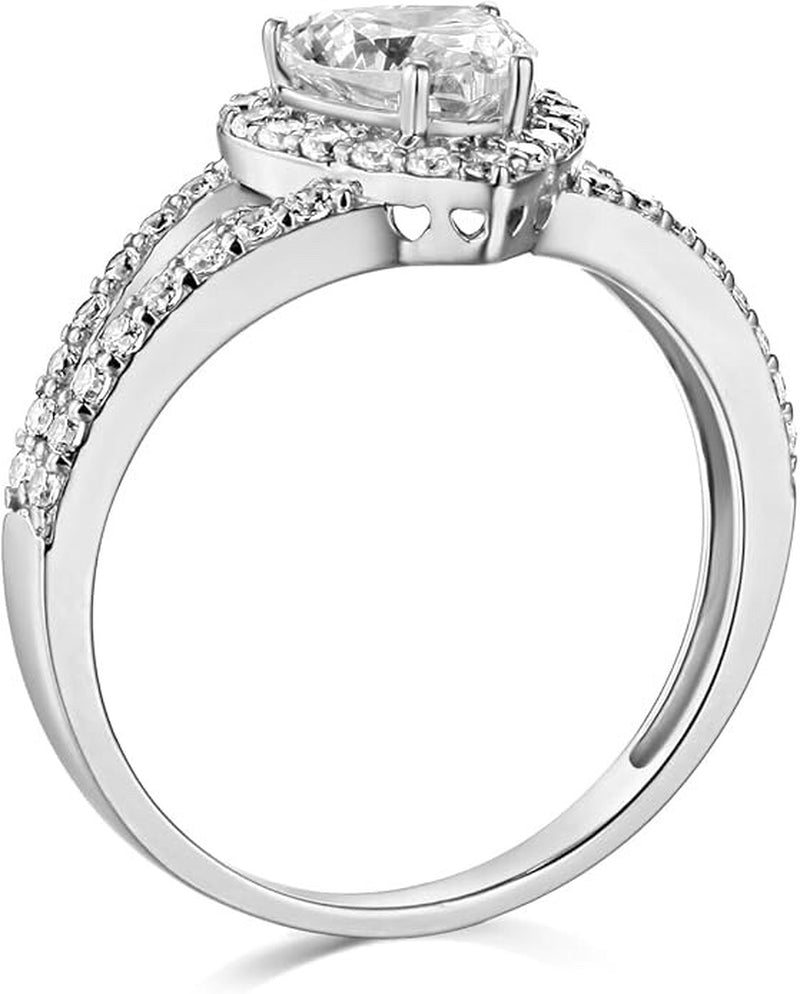 1.90 Ct Heart Halo Real 14K White Gold Simulated Diamond Engagement Wedding Ring