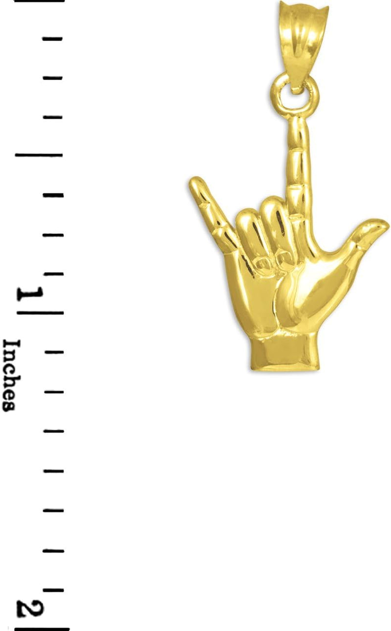 14K Gold I Love You Hand Sign Language Charm Pendant Necklace