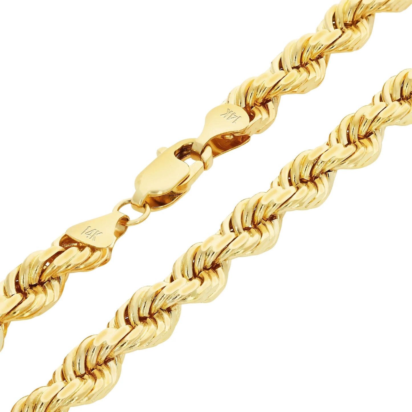 Exquisite 14K Yellow Gold 7mm Diamond Cut Rope Chain Bracelet for Men - Italian Craftsmanship (7.5"-9")