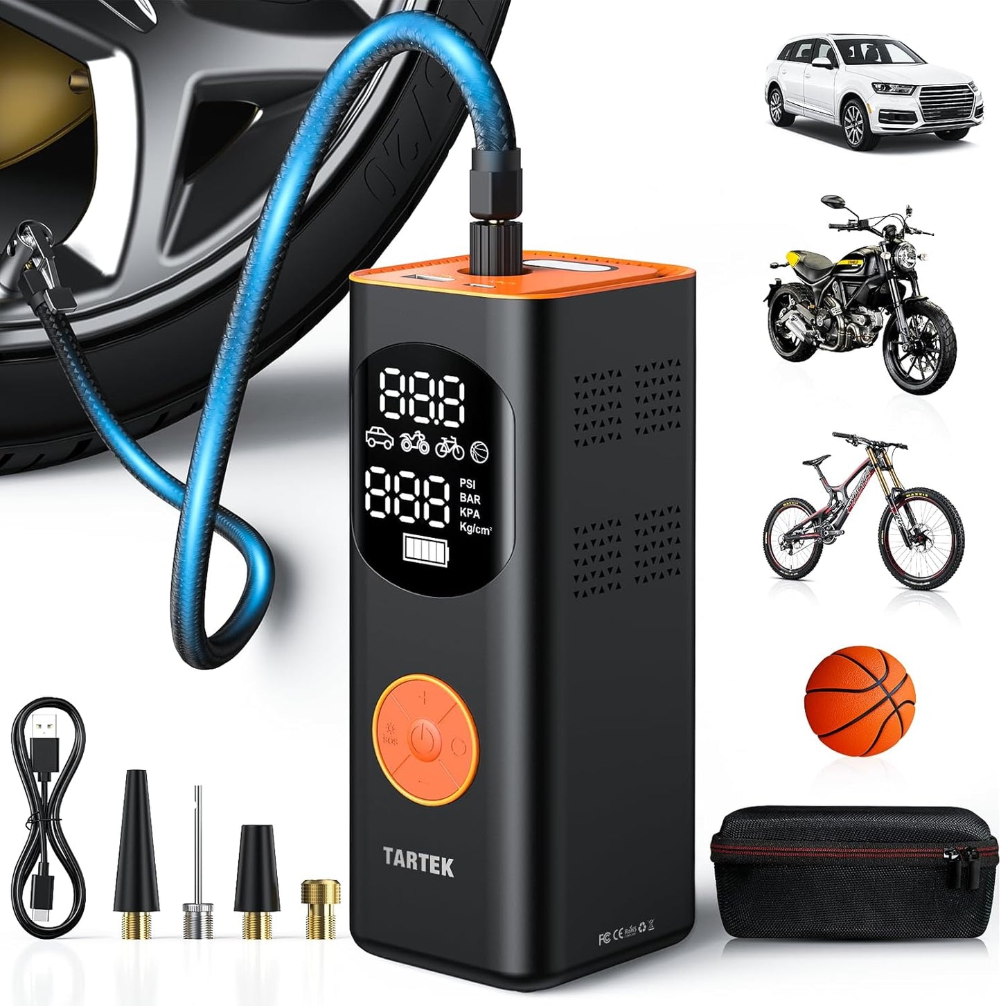 Get back on the road in no time with our Portable Tire Inflator! 💨 3X faster inflation, 160PSI power, and a sleek design for your car, motorcycle, and bike. 🏍️🚴‍♂️ Plus, it comes with a digital screen and carrying case! #TireInflator #RoadTripEssentials