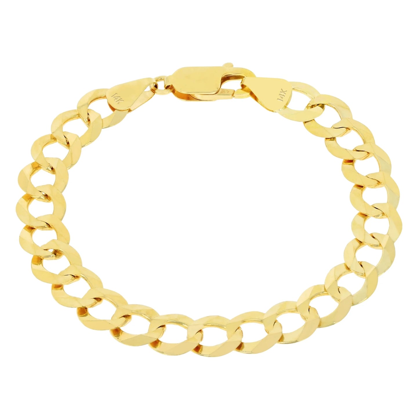 Luxurious 14K Solid Yellow Gold Cuban Curb Link Bracelet for Men - 8mm Width and Adjustable Length from 7" to 9" - Exquisite Italian Craftsmanship