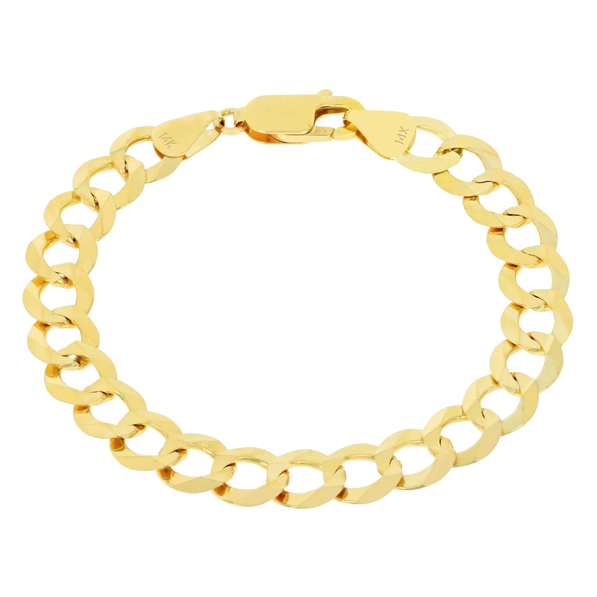 Luxurious 14K Solid Yellow Gold Cuban Curb Link Bracelet for Men - 8mm Width and Adjustable Length from 7" to 9" - Exquisite Italian Craftsmanship