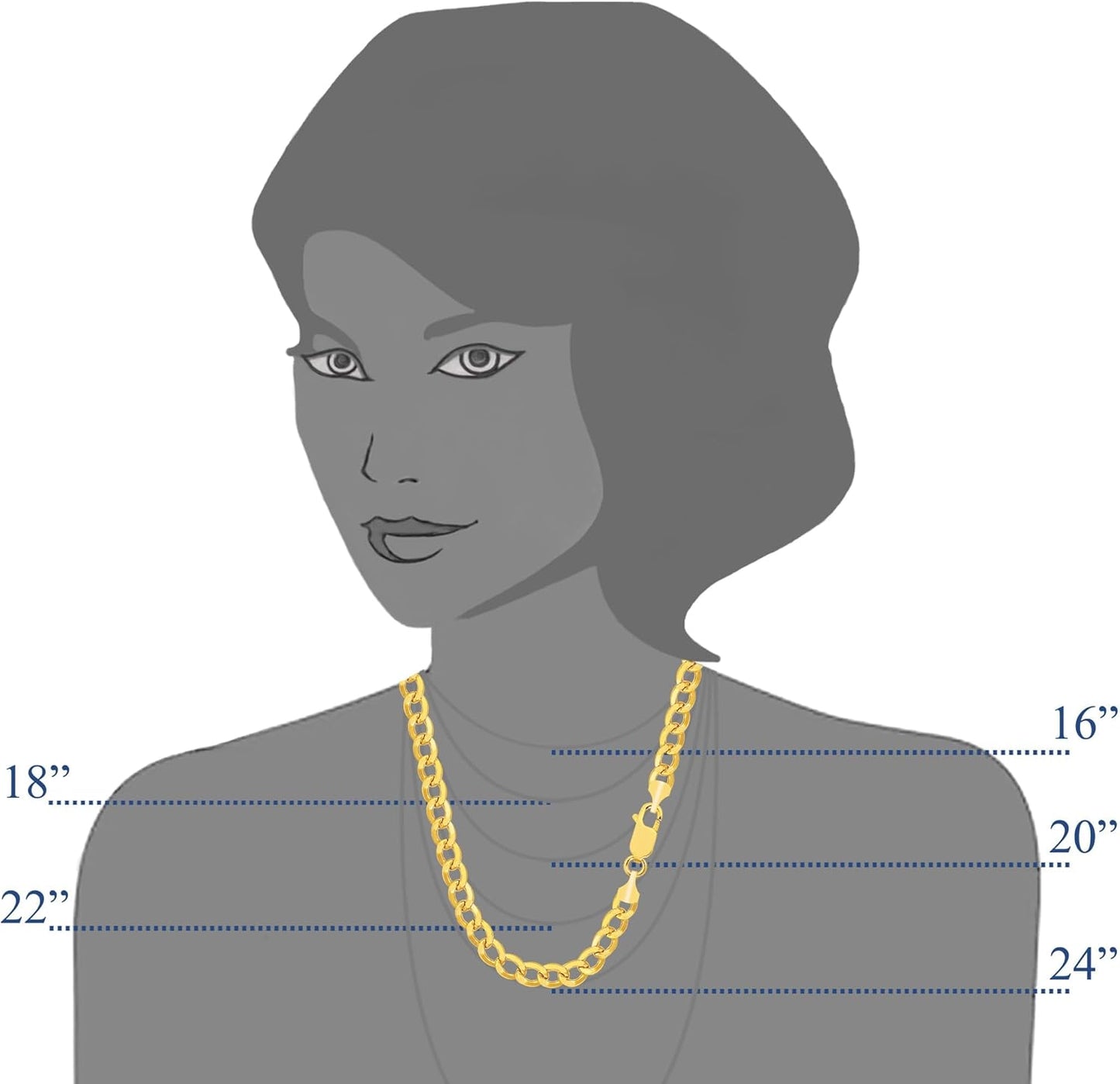 14K Yellow Gold Curb Hollow Chain Necklace, 5.5Mm