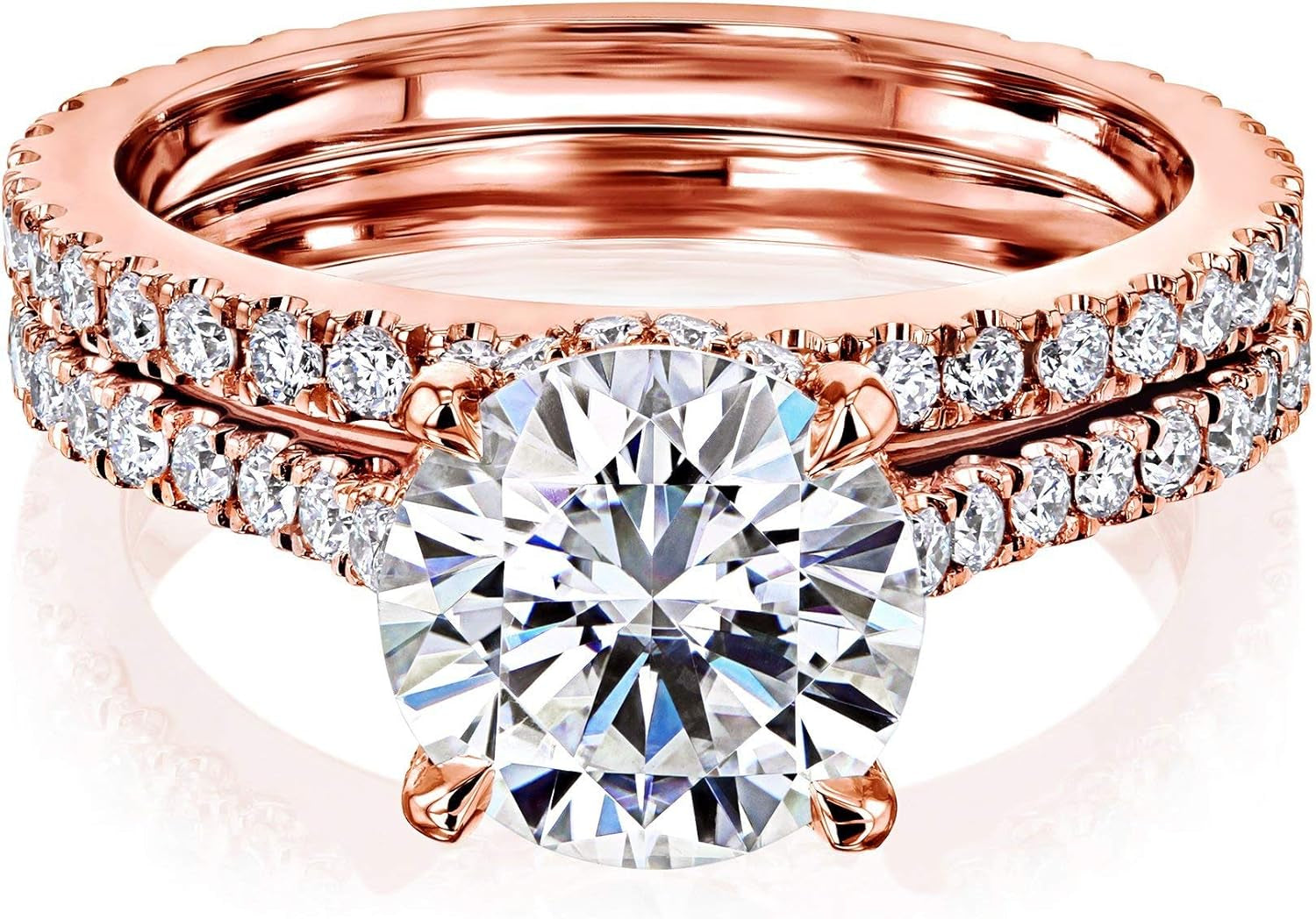 2Ct round Moissanite Fancy Hidden Halo Set