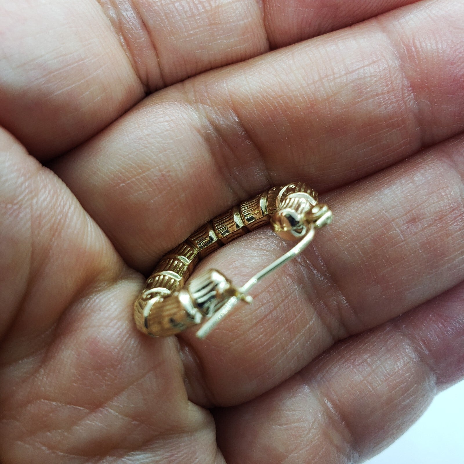 Stunning 10K Yellow Gold Heart Bamboo Hoop Earrings - Available in Two Elegant Sizes