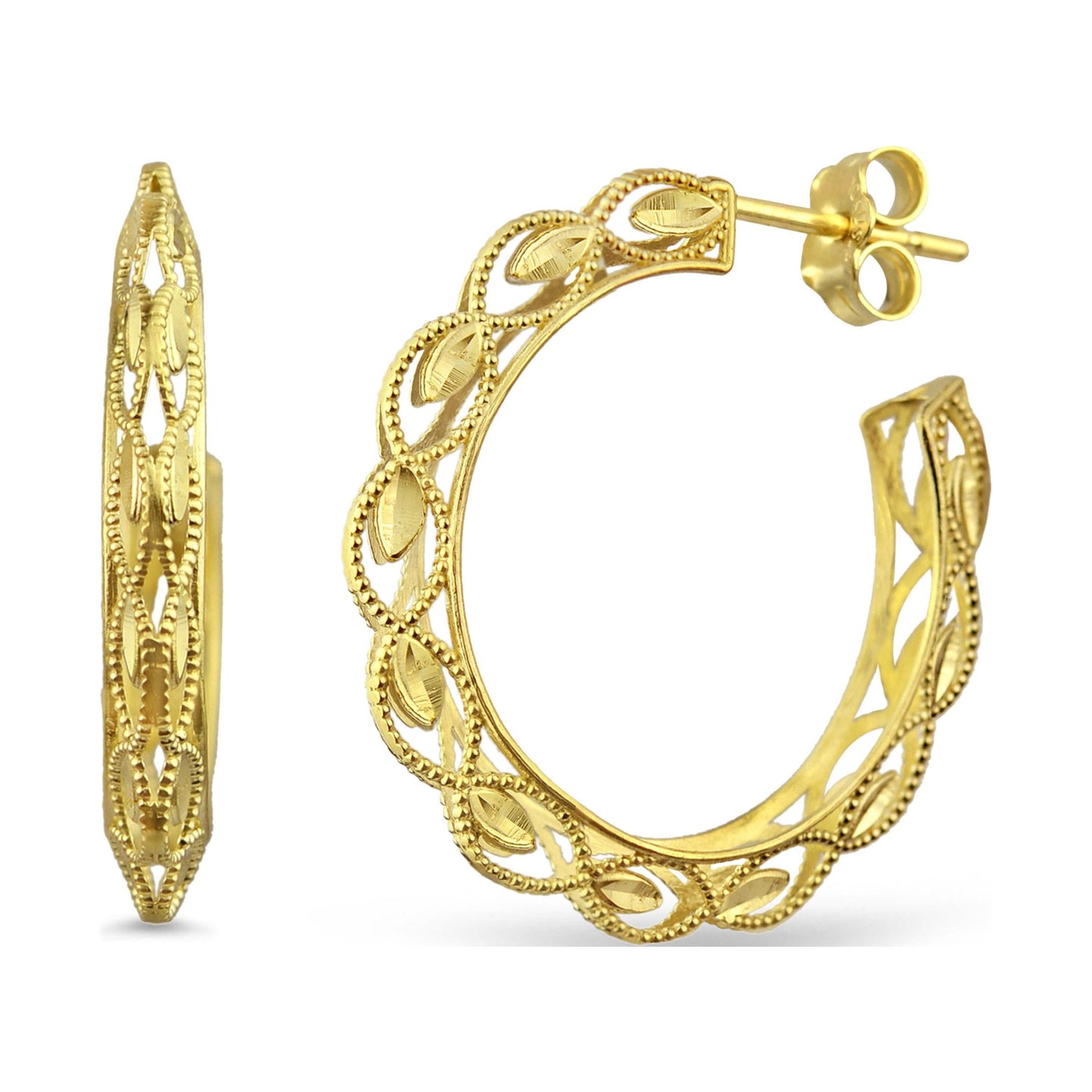 US GOLD 10Kt Gold Diamond-Cut Hoop Earrings