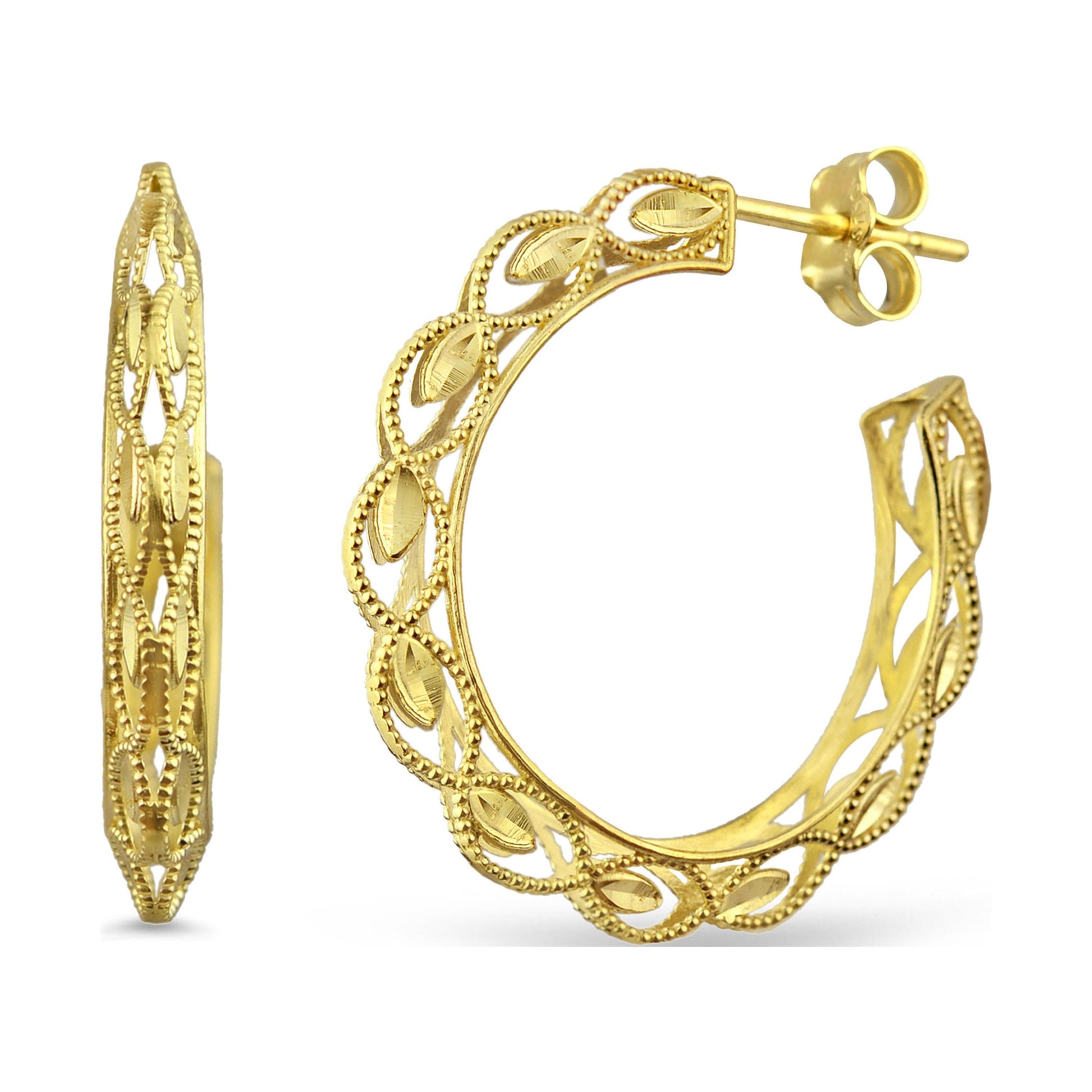 US GOLD 10Kt Gold Diamond-Cut Hoop Earrings