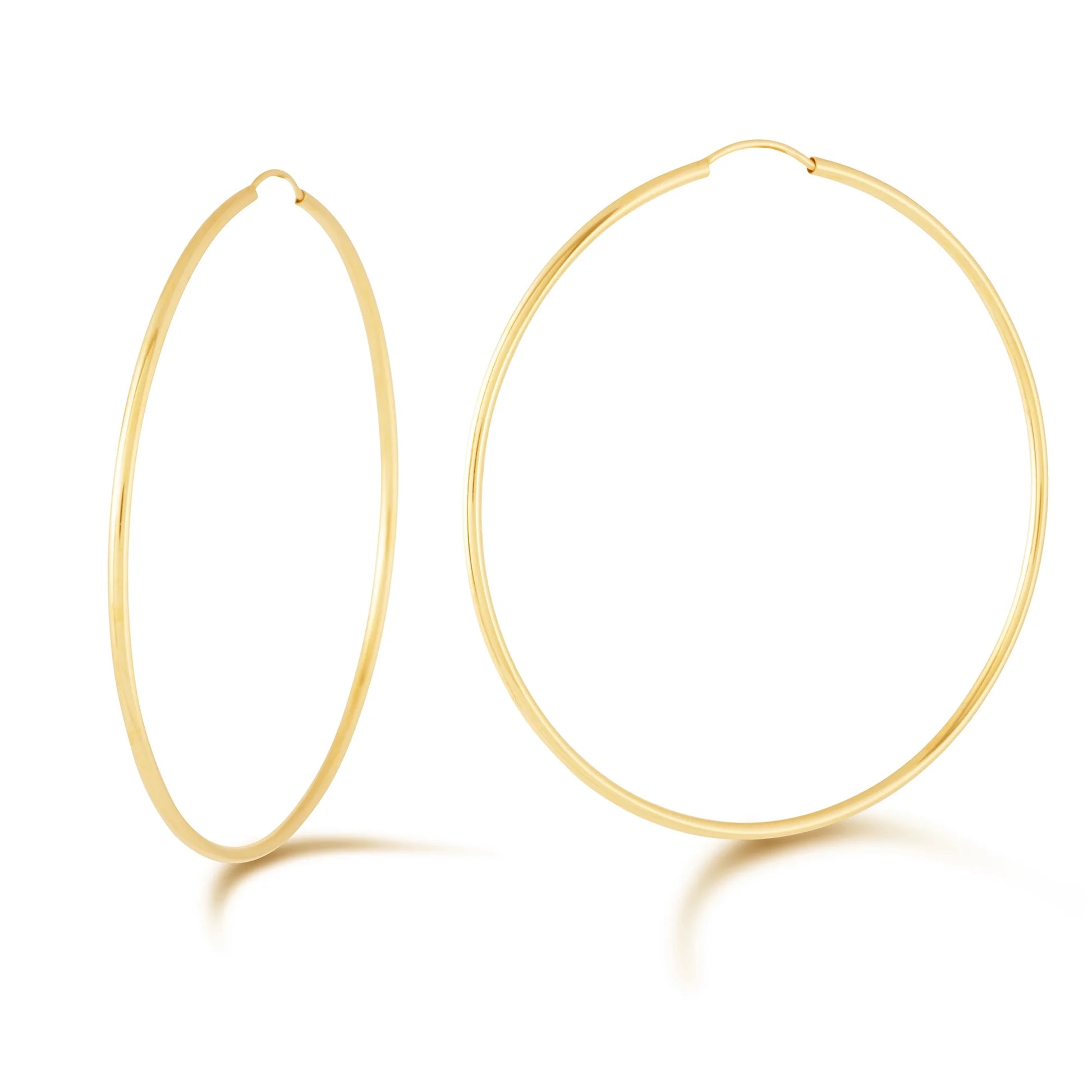 14K Yellow Gold Women'S Endless Tube Hoop Earrings 1.5Mm Thick X 50Mm Diameter