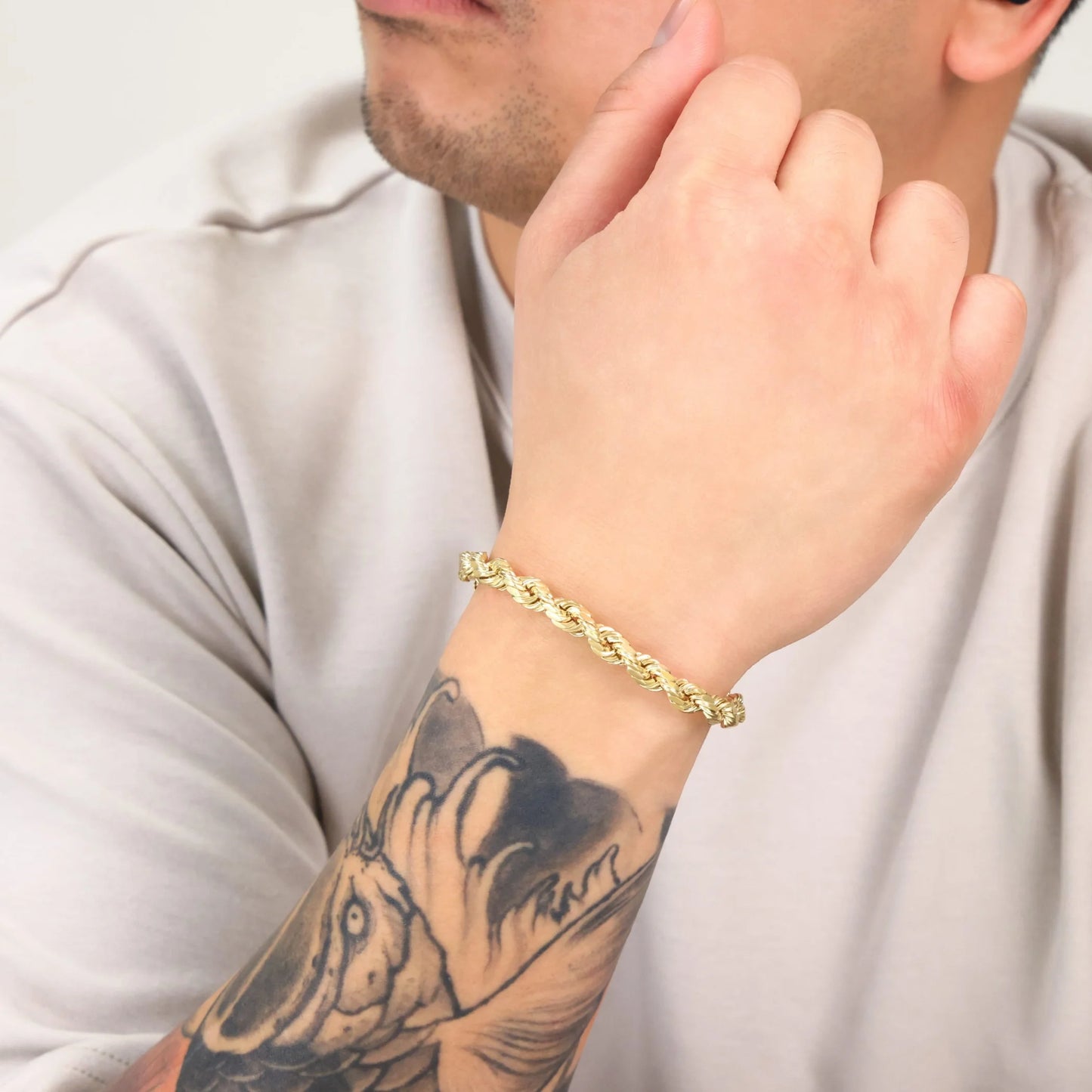 Exquisite 14K Yellow Gold 7mm Diamond Cut Rope Chain Bracelet for Men - Italian Craftsmanship (7.5"-9")