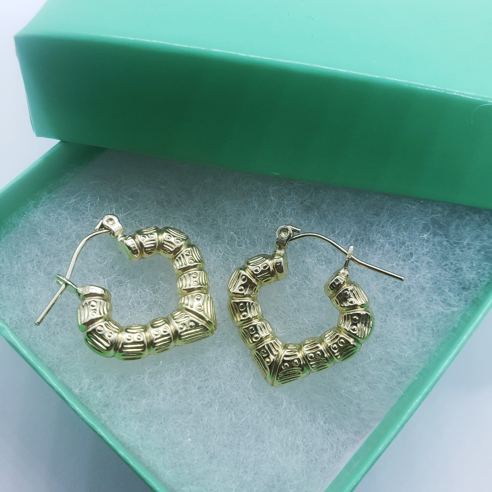 Stunning 10K Yellow Gold Heart Bamboo Hoop Earrings - Available in Two Elegant Sizes