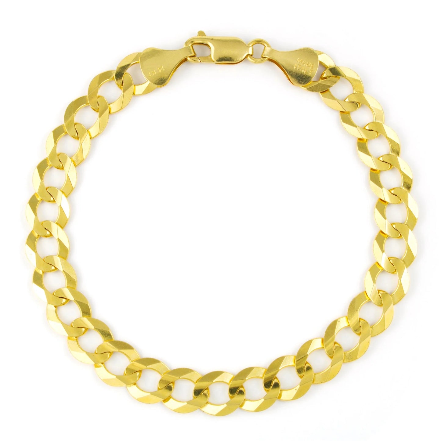 Luxurious 14K Solid Yellow Gold Cuban Curb Link Bracelet for Men - 8mm Width and Adjustable Length from 7" to 9" - Exquisite Italian Craftsmanship