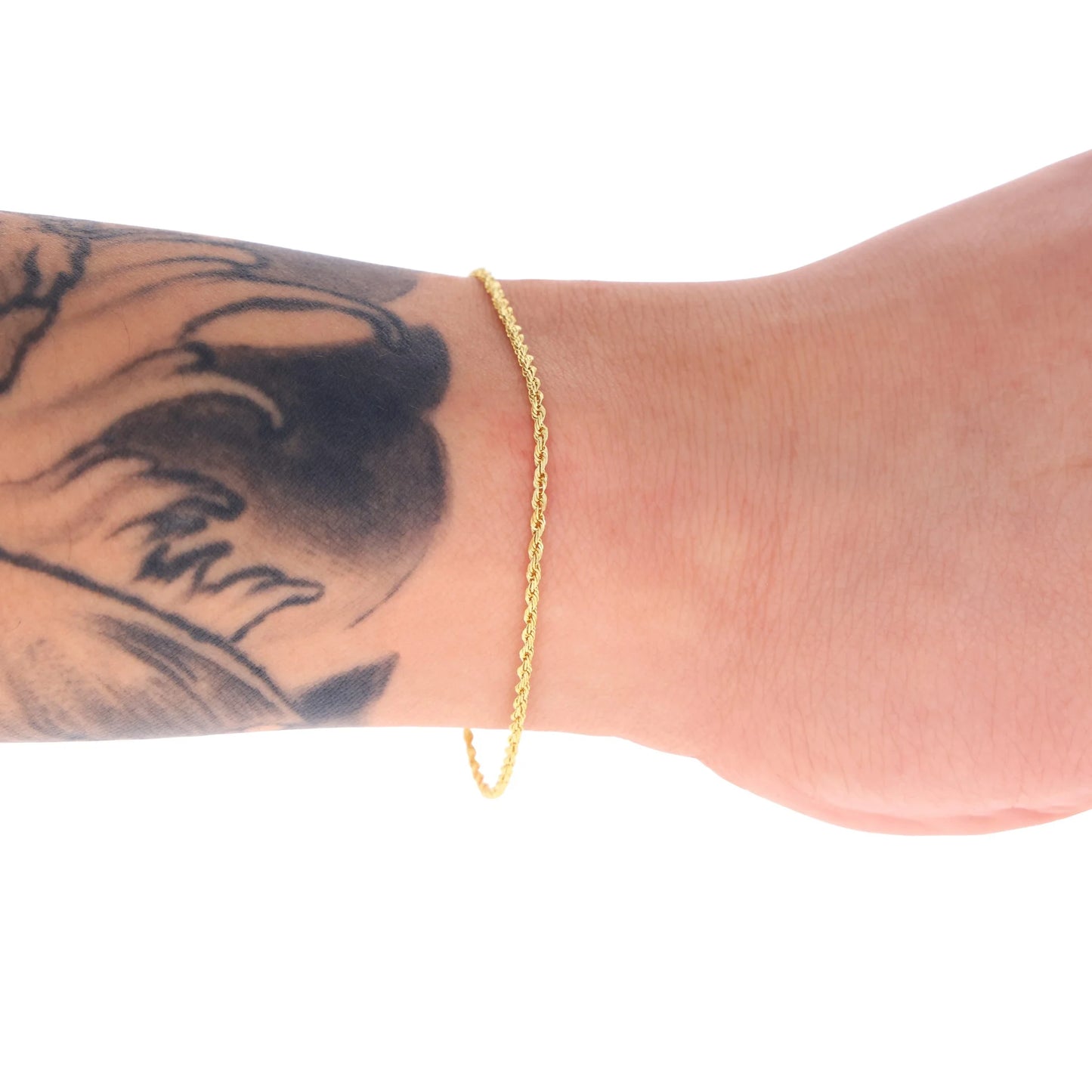 14K Real Yellow Gold 1.5Mm Solid Rope Chain Diamond Cut Bracelet or Anklet (7"-9") Italian Jewelry for Men & Women