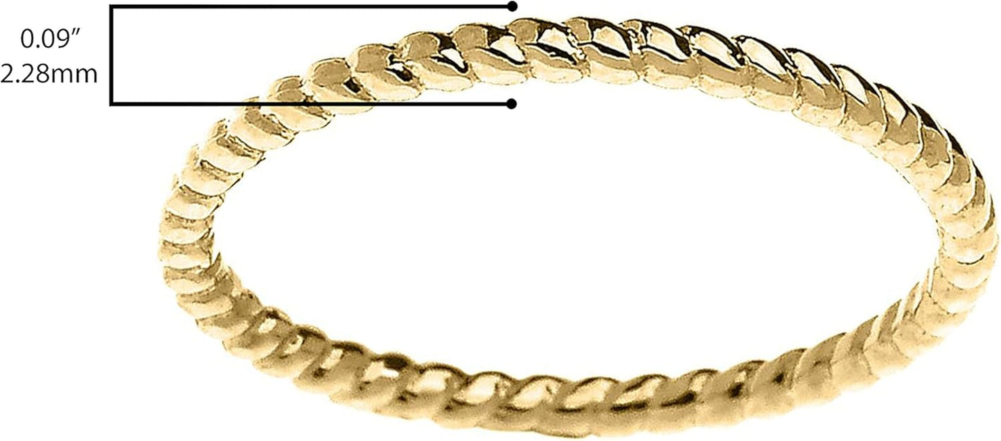 10K Yellow Gold Dainty Stackable Rope Cable Design Slender Band Ring