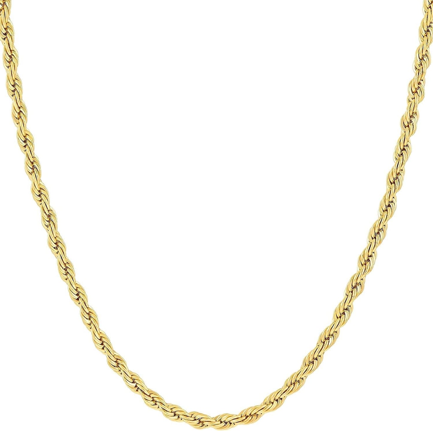 Dainty 10K Yellow Gold Diamond Cut Rope Chain Necklace - 1.8MM, Adjustable 16''-30'' for Men & Women